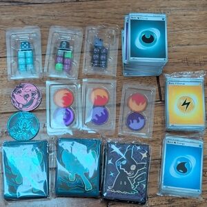 TCG Pokemon Set. Dice, Energy Cards, Coins And Card Sleeves